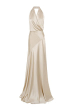 Flowering Girl Women kay Champagne crepe bias-cut satin halter maxi dress