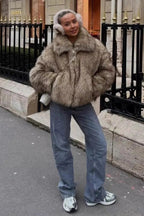 Flowering Girl Women warm imitation fur jacket in Light yellow