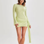 Flowering Girl Women green long sleeve knitted mini dress