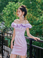 Dolores Ruffle Strapless Mini Dress-Purple