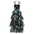 Flowering Girl Women Tropical Floral Cutout High Low Tiered Maxi Dress
