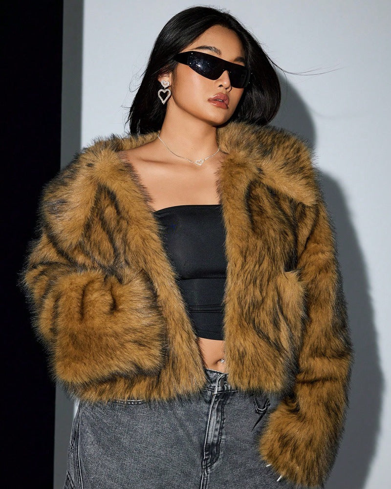 Flowering Girl Women imitation fox fur long sleeve short jackets