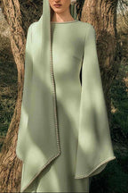 Flowering Girl Women yellow scarf nail bead flared sleeve maxi dress