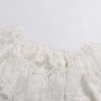 Flowering Girl Women Off Shoulder Ruffled Lace Satin Bow Two Piece Short Set