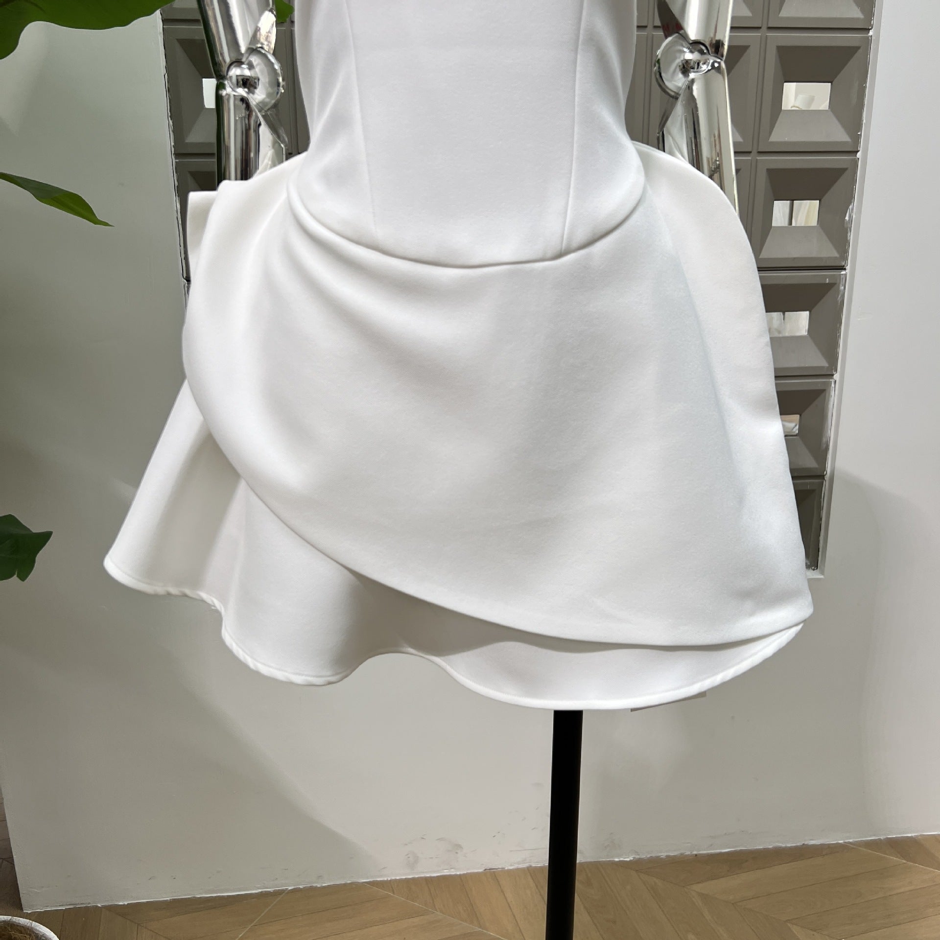 Flowering Girl Women Jean Round Neck Diamond Sleeveless Mini Dress In White