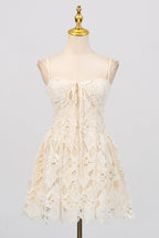 Lace hollow Sleeveless Mini Dress in yellow