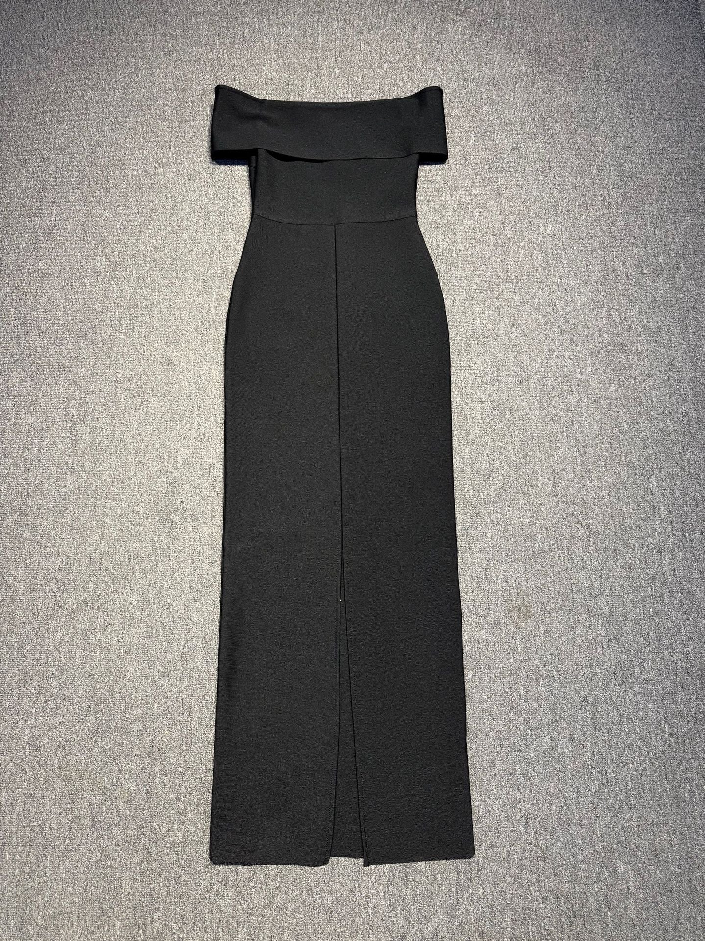 laurel Off-shoulder rhinestone bandage maxi dress in black