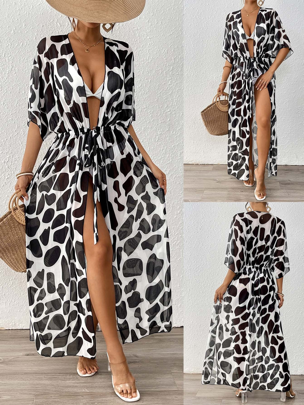 Belinda Bikini Cover-Up Cardigan Beach Loose Style——Black And White