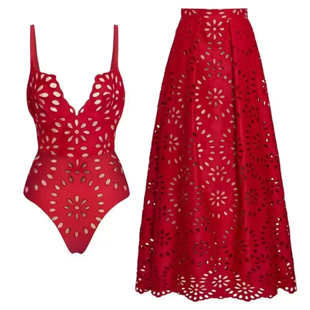 Cutout Out Backless Swimsuit In Red