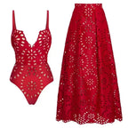 Cutout Out Backless Swimsuit In Red