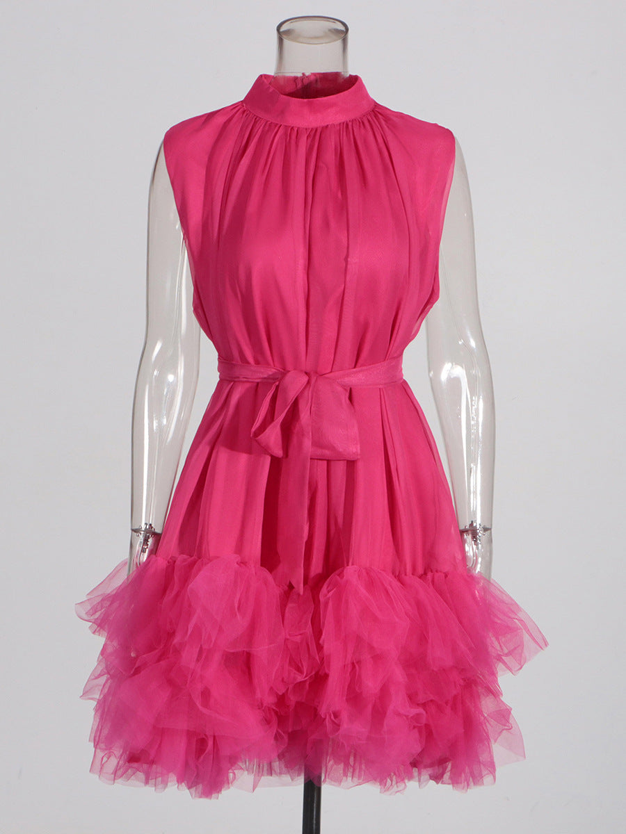 Flowering Girl Women half-high-neckline tulle mini dress in pink