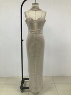 Silver Crystal Mesh Keyhole Cutout Mermaid Gown