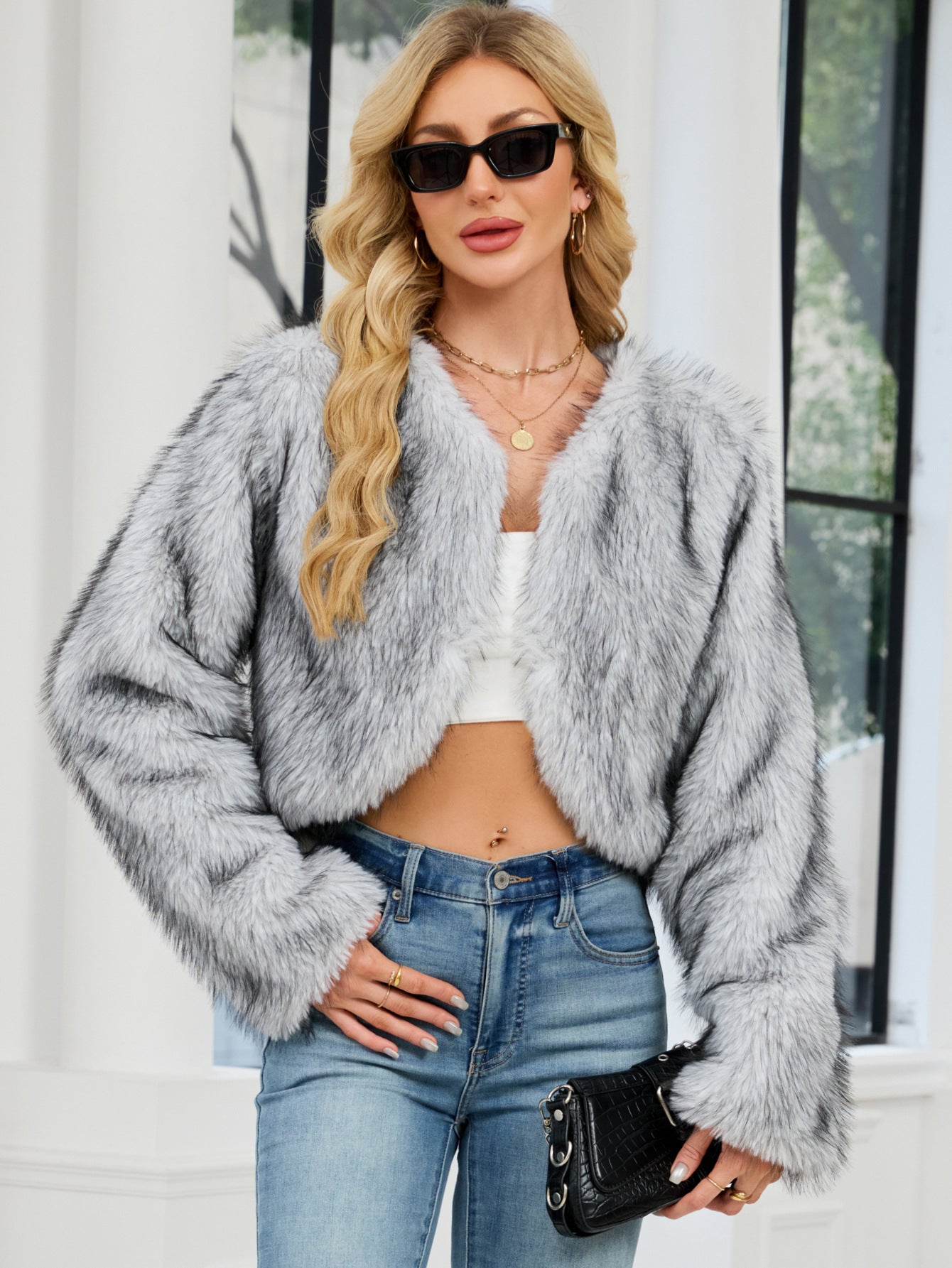 Flowering Girl Women victoria Imitation Fur Top Short Jacket