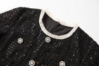 Round Neck Short Sleeves sequin Maxi Dress in black