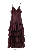 Flowering Girl Women lorraine Waist-cinching backless camisole cake maxi dress - burgundy