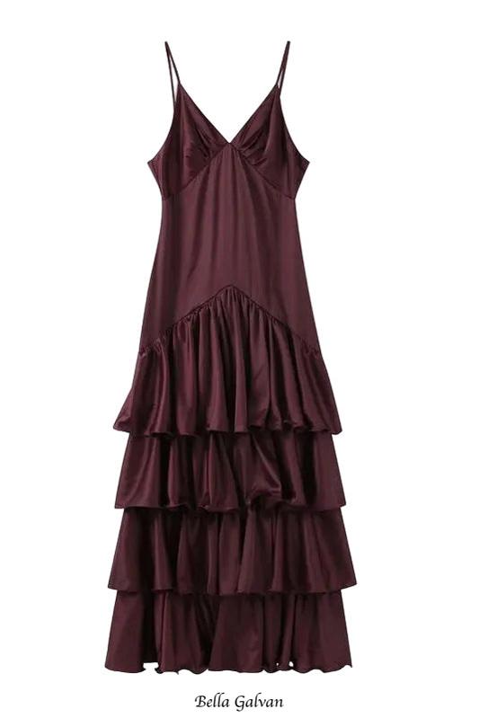 Flowering Girl Women lorraine Waist-cinching backless camisole cake maxi dress - burgundy