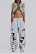 Sleeveless Shoulder Fur Patchwork Cropped Jacket