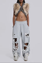 Sleeveless Shoulder Fur Patchwork Cropped Jacket