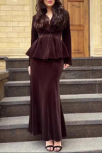 Flowering Girl Women brown Long Sleeve Long Skirt Set