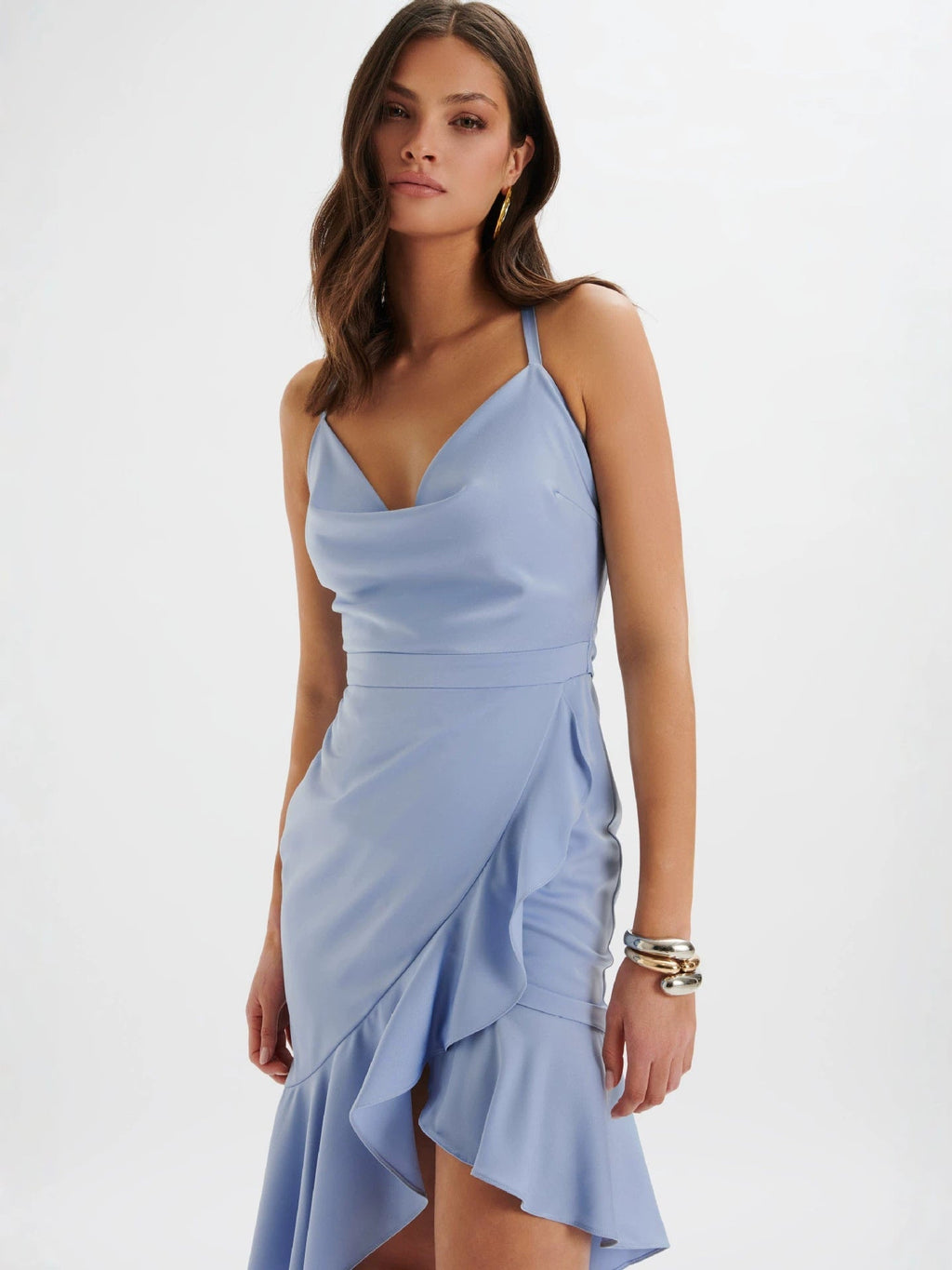 Flowering Girl Women sheila Asymmetrical ruffle trim mini dress - blue