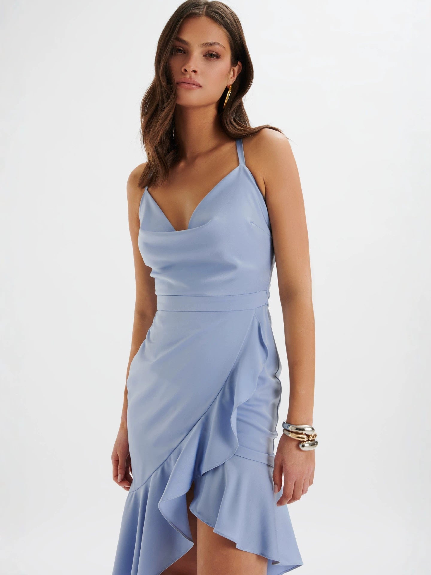 Flowering Girl Women sheila Asymmetrical ruffle trim mini dress - blue