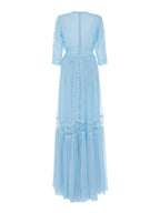 Blue V-Neck Lace Spliced Maxi Dress