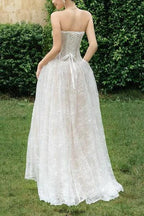Flowering Girl Women sally 3d butterfly waist-cinching Strapless lace maxi dress - white