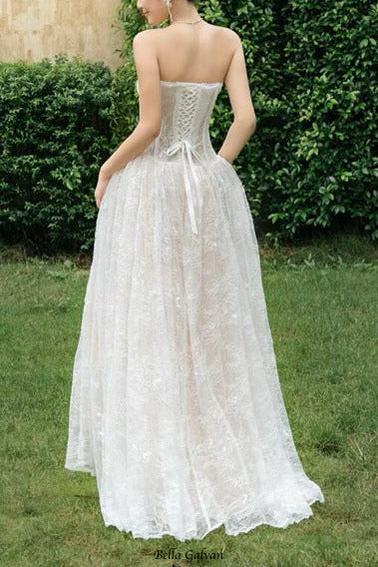 sally 3d butterfly waist-cinching Strapless lace maxi dress - white