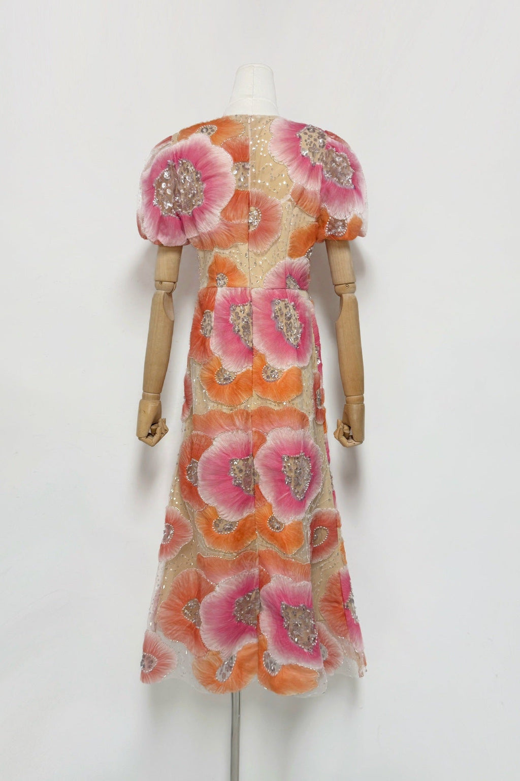 lydia puff sleeve Floral Midi Dress in Pink