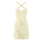 Nefertiti's Light Yellow 3D Floral Bob Paired With a Fitted Mini Dress