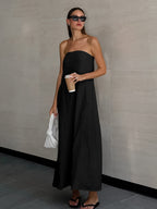 Flowering Girl Women cotton linen strapless A-line midi dress