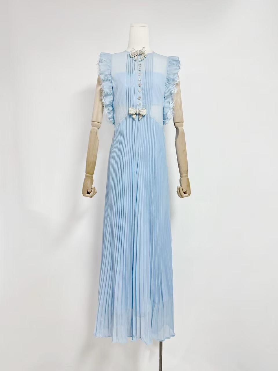 Flowering Girl Women Chiffon Ruffled Maxi Dress in blue