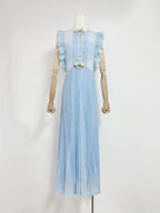 Flowering Girl Women Chiffon Ruffled Maxi Dress in blue