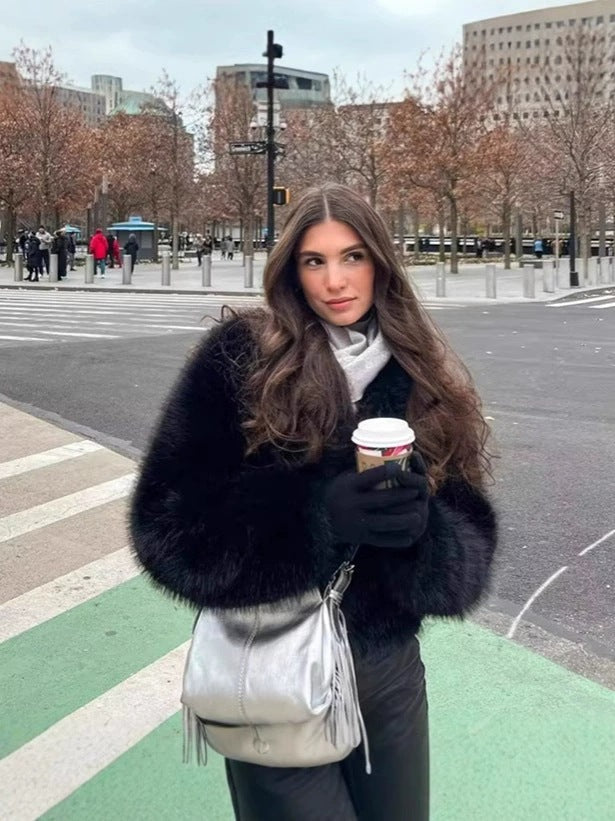 Flowering Girl Women fox fur imitation fur cropped jacket