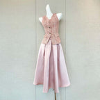 Ella pink V-Neck Sleeveless Top & Skirt Two-Piece Set