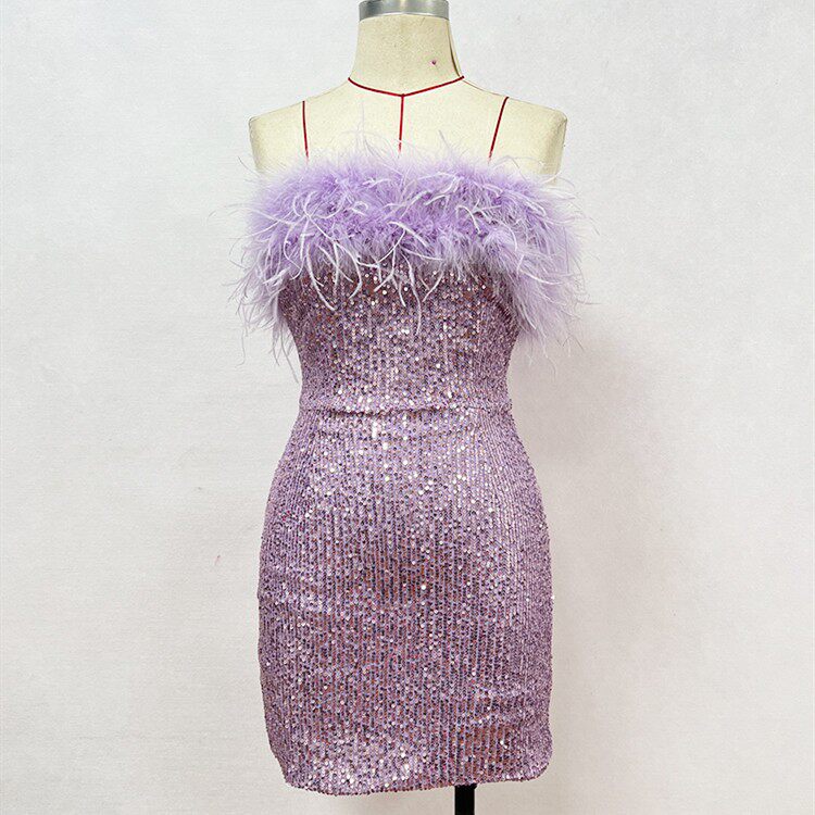 Flowering Girl Women Dolores Feather Sequin Strapless Mini Dress