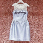 Lace Rhinestone Collar Big Bow Satin A-Line Mini Dress