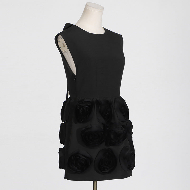 Flowering Girl Women xaviera rose applique mini dress in black
