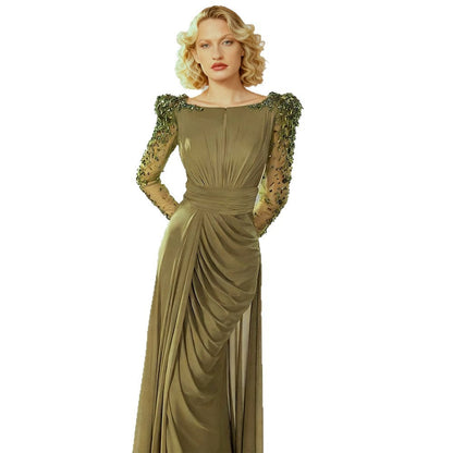 nail bead set with diamonds small trailing long dress olive green