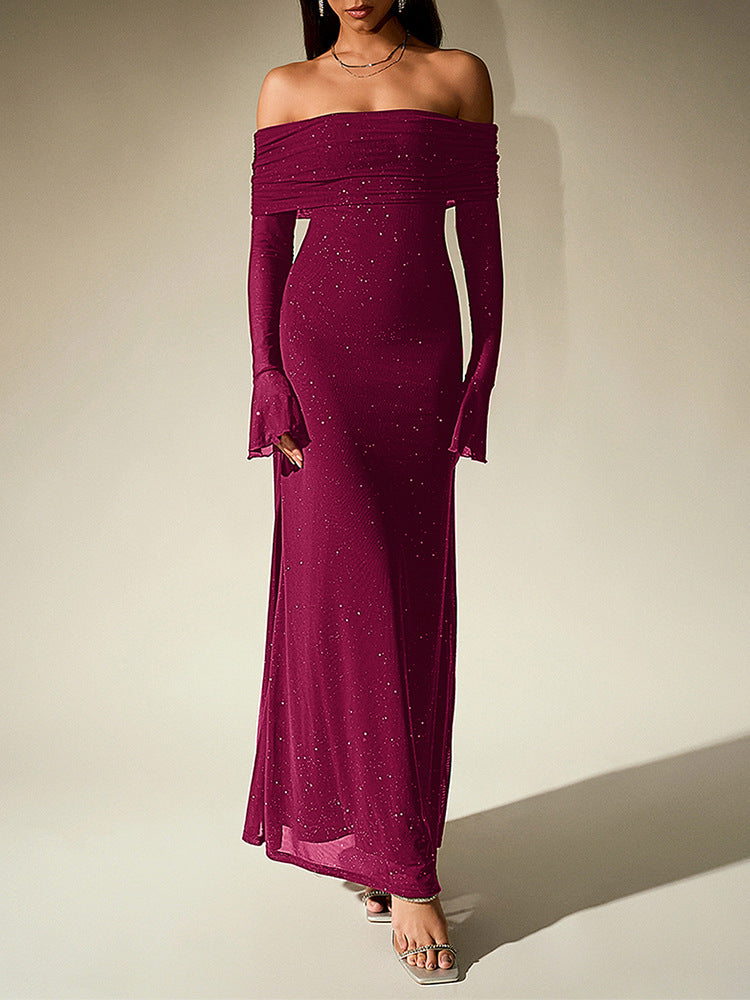 Sprinkled Strapless Long-Sleeved Maxi Dress