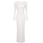 Flowering Girl Women Long-sleeved ribbon-trimmed round-neck maxi dress