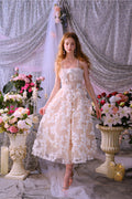 Leah White/Beige Sleeveless  Flower Dress