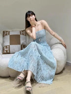 Flowering Girl Women Floral Lace Strap Midi Dress