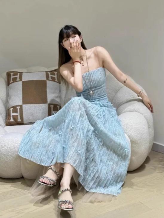 Flowering Girl Women Floral Lace Strap Midi Dress