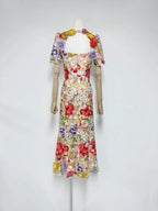 Flowering Girl Women Trista Multicolor Square Neck Backless Mesh Embroidered Fishtail Maxi Dress