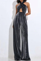Flowering Girl Women mirabelle halter jumpsuit in black silver