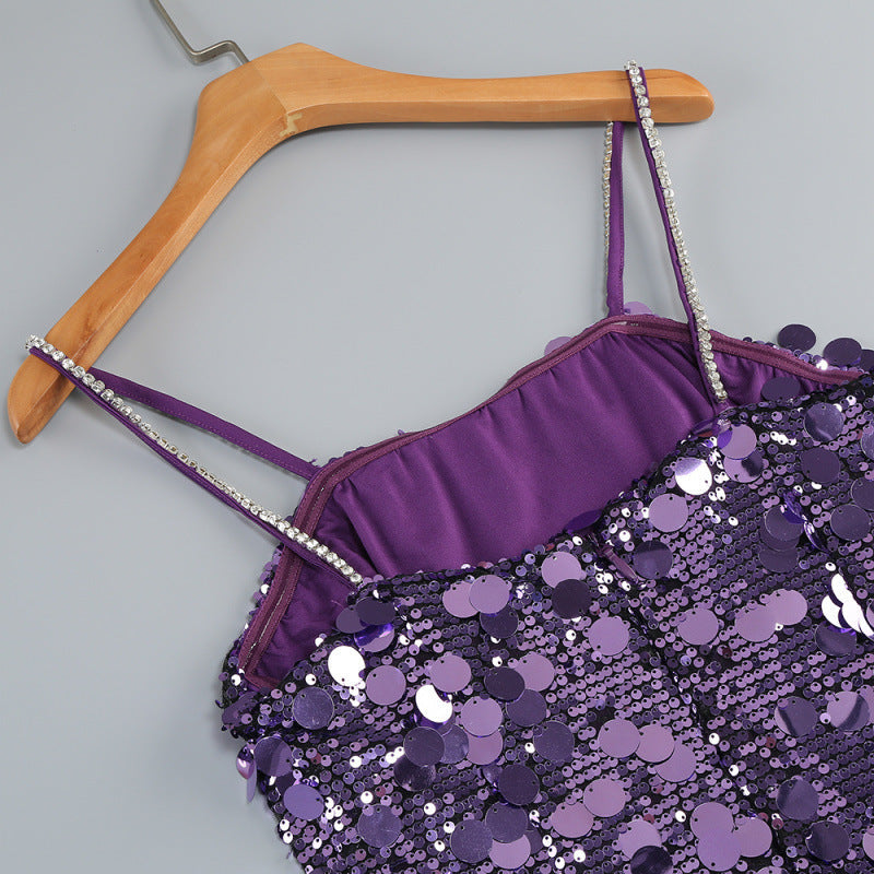 Virginia Strappy Sequin Embellished Mini Dress In Purple
