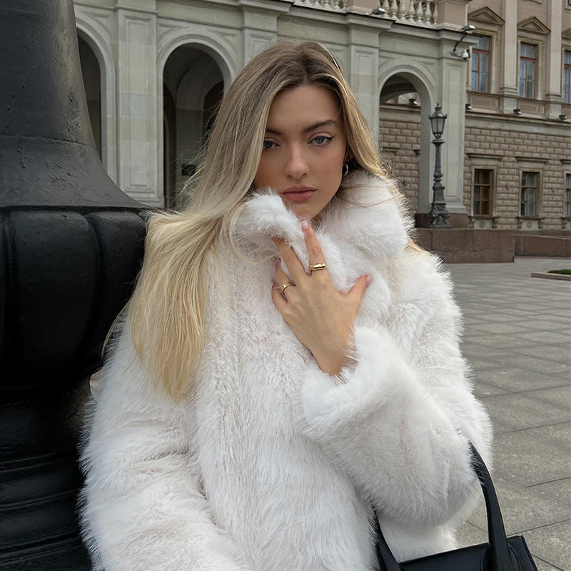 Flowering Girl Women suit collar imitation fox fur coat