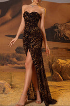 Audrey Leopard Print High Slit Tube Top Maxi Dress