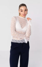 Lace Long-Sleeved Base Shirt See-Through Inner Cut-Out Top